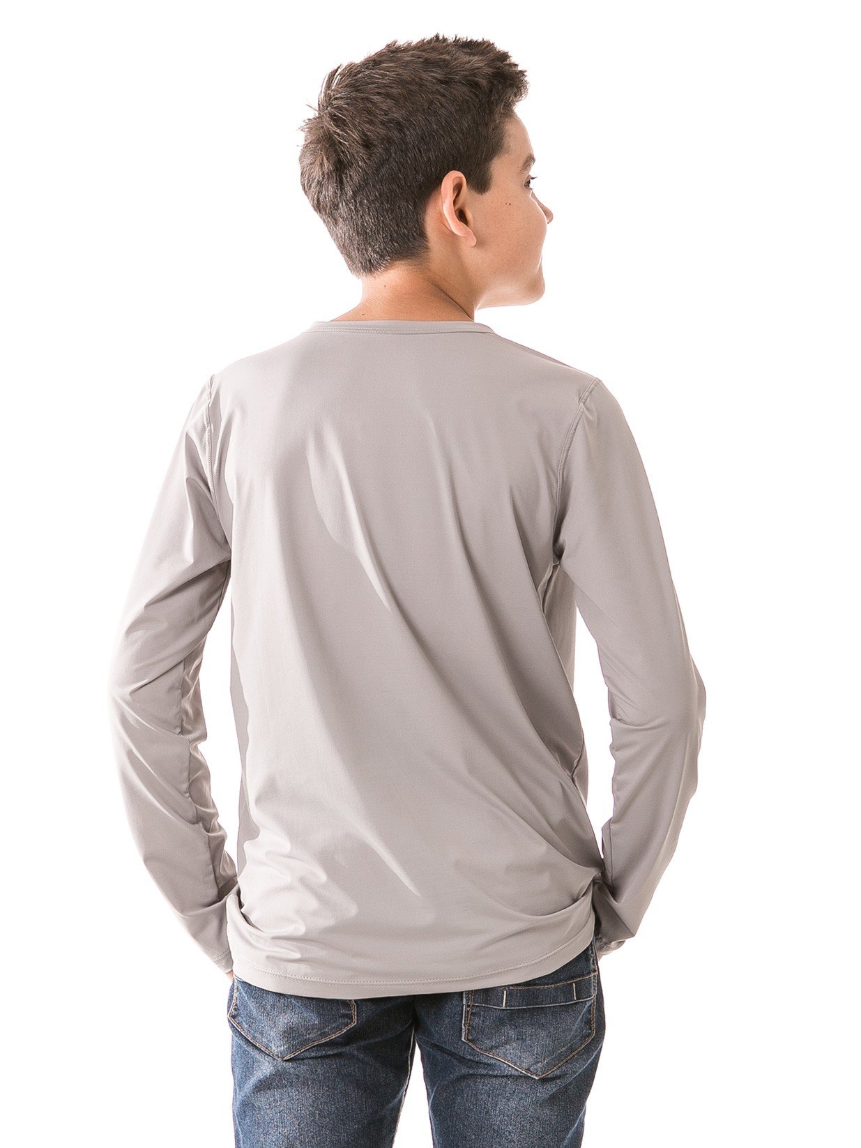 infantil masculinas t shirt longa ice cinza costas b