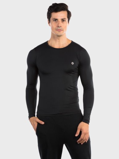 camisa segunda pele basic com protecao solar extreme uv masculina preta frente c