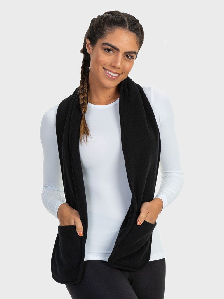 cachecol feminino fleece com bolso extreme uv preto c