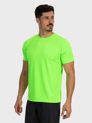 camiseta basic masculina com protecao solar manga curta extreme uv new dry verde fluor lateral c n