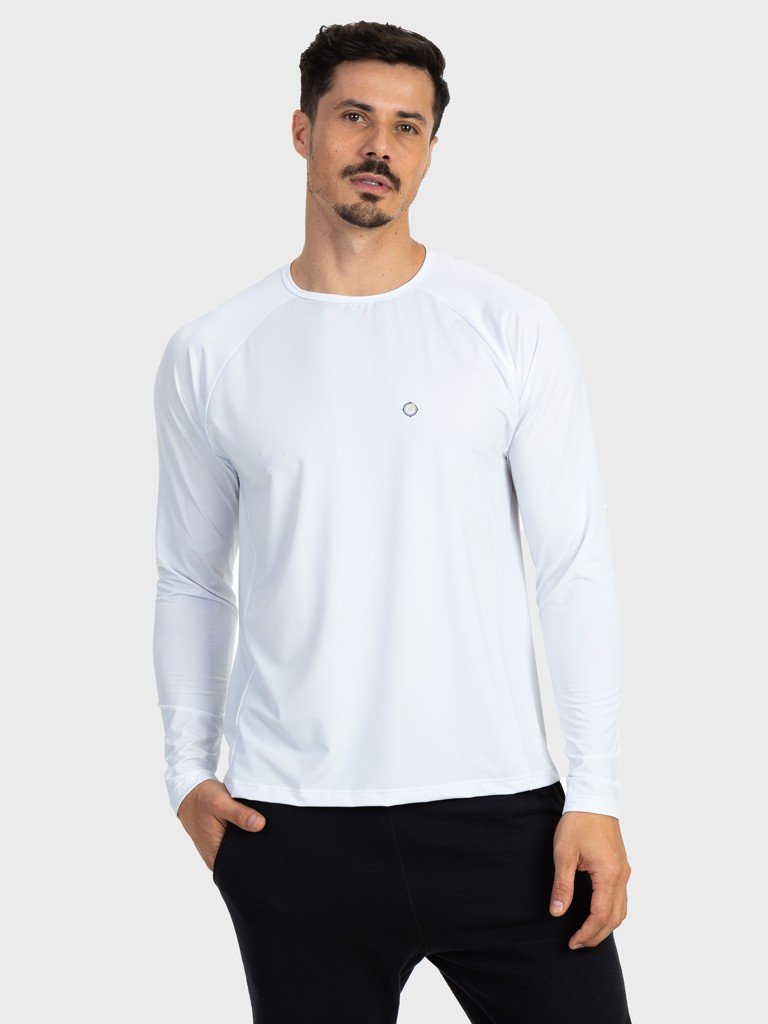 camisa masculina new dry raglan com protecao solar manga longa extreme uv branca frente c