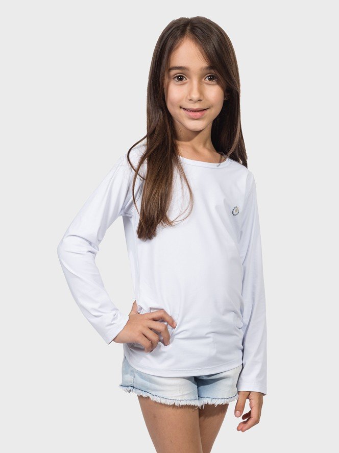 camisa uv infantil feminina termica manga longa com protecao solar extreme uv branca frente c