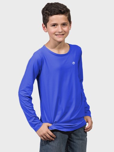 camisa uv infantil masculina new dry manga longa com protecao solar extreme uv azul frente c