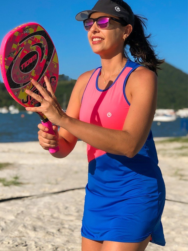 vestido beach tennis protecao solar extreme uv azul rosa neon lat