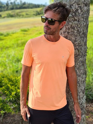 camisa uv masculina ice protecao solar manga curta extreme uv laranja claro