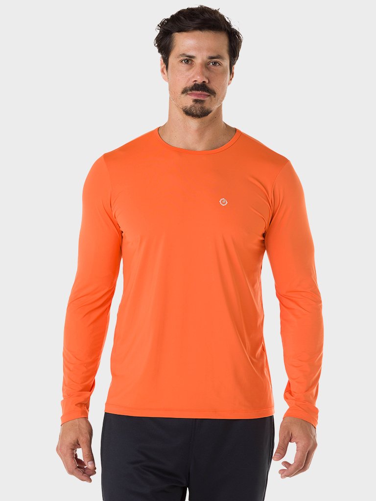 camisa uv masculina longa ice tangerina frente1